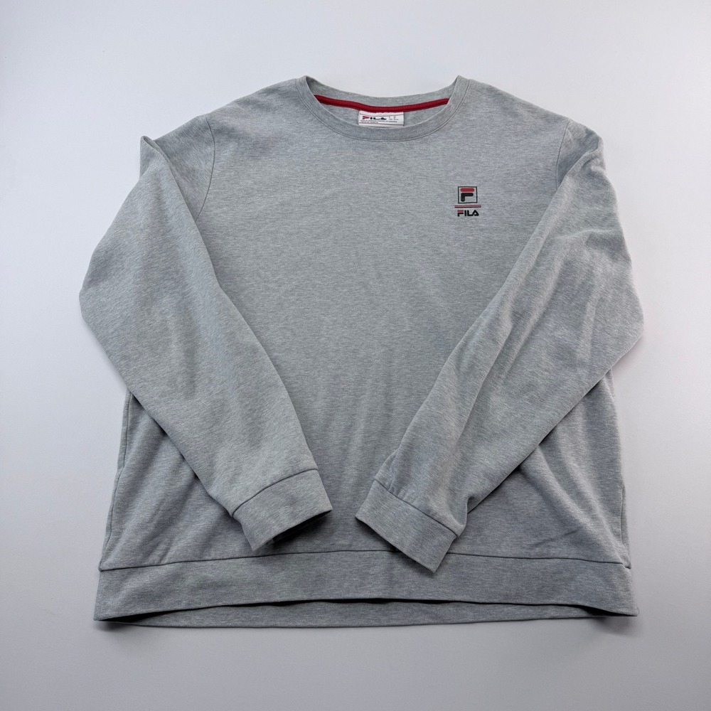 Fila Mens Sweatshirt XL Gray Long Sleeve Crewneck Cotton Blend Logo Pullover